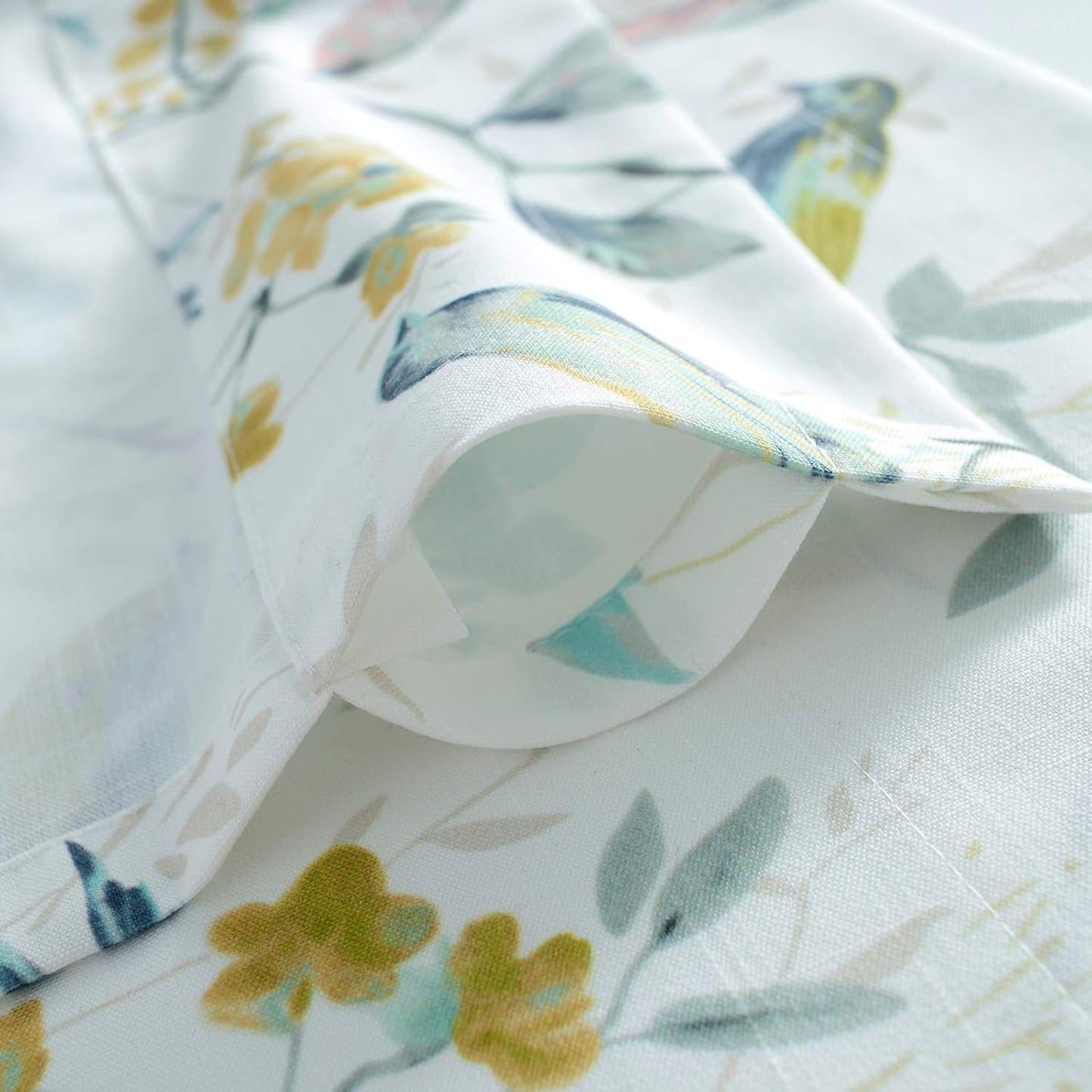 Green Birds Floral Printed Kitchen Tier Curtains, 30 x 36, 2 Panels | Soft Thick Fabric, Easy to Hang Rod Pocket Design, Country Style Short Curtains for Small Window