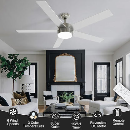 POCHFAN 60 Inch Brushed Nickel Ceiling Fans - Image 6
