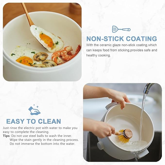Electric Steamer for Cooking, 2L Ceramic Glaze Non-stick Pot, Dual Power - Image 2