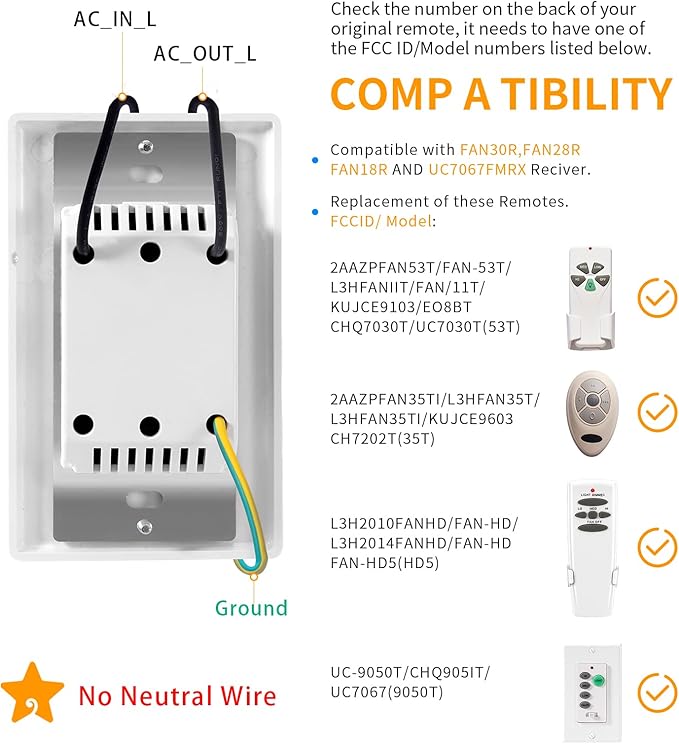 Humpptom Universal Ceiling Fan Remote Control, Ceiling Fan Wall Switch UC9050T - Image 4