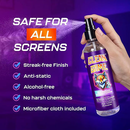 Clean Game Monitor Cleaner Spray & Microfiber Cloth 8oz, Streak-Free Computer - Image 2