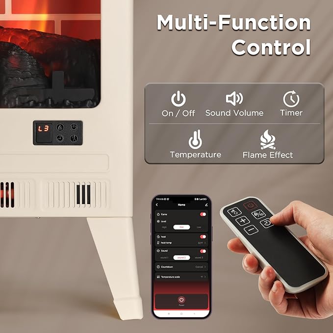 TURBRO Suburbs 25" WiFi Electric Fireplace Infrared Heater - Image 4