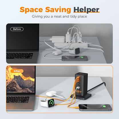USB C Charger Blcok PD 100W, TESSAN 6-in-1 Charging Station - Image 5