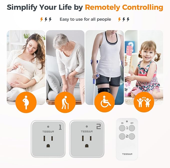 Remote Control Outlet Plug, TESSAN Wireless Light Switch Kit 100ft RF Range - Image 4