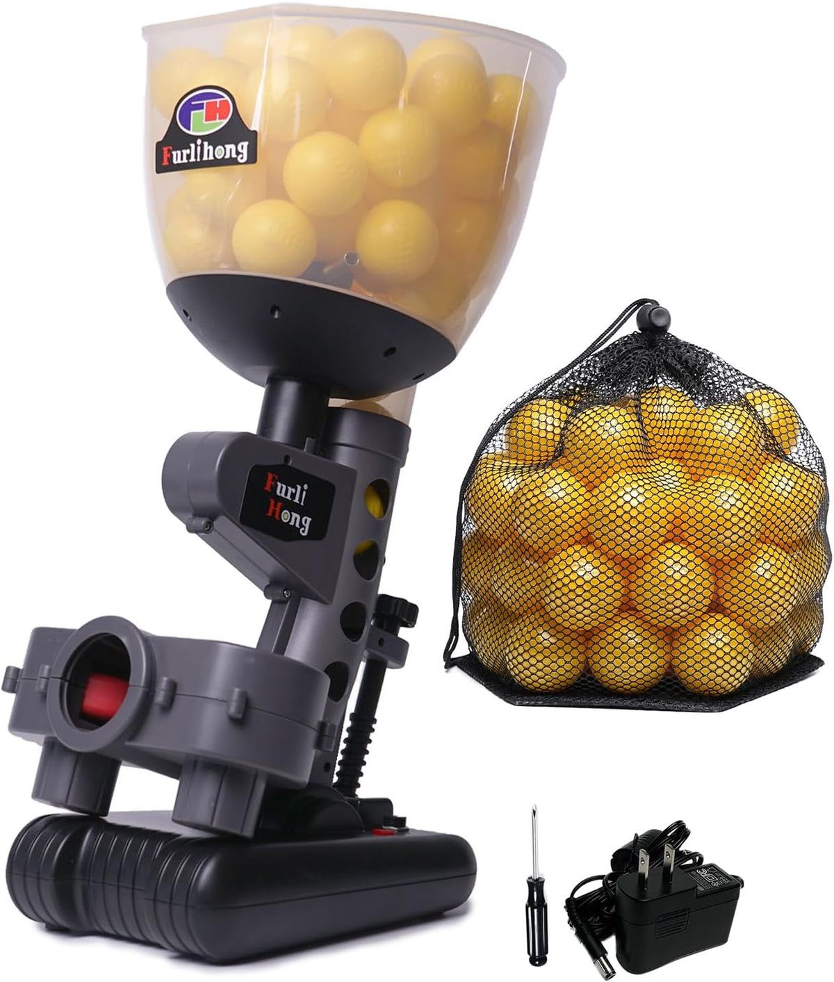 furlihong 692bh baseball pitching machine, includes 60 pcs shown in use