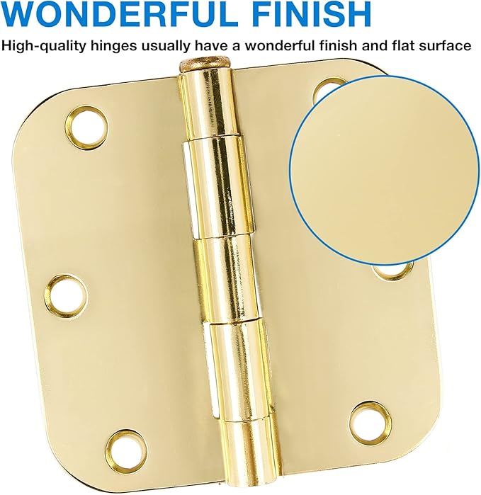 6 Pack Rounded Door Hinges 3.5 inch X 3-1/2" 5/8 Radius, Polished Brass 3 ½ - Image 2