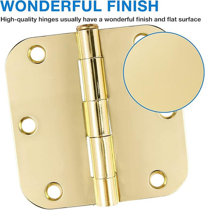 6 Pack Rounded Door Hinges 3.5 inch X 3-1/2" 5/8 Radius, Polished Brass 3 ½ - Image 2