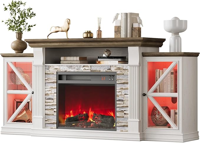 QUW Electric Fireplace TV Stand, Modern TV Console Table by QUW