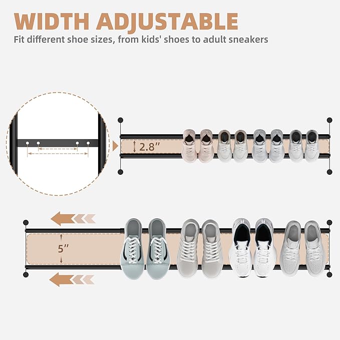 STORAGE MANIAC Long Expandable Shoe Rack, 6 Pairs Metal Wide Stackable Shoe Rack - Image 4