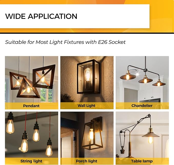 Hizashi Vintage LED Edison Bulb Dimmable, 6W Equivalent 60W, E26 Base Light - Image 6