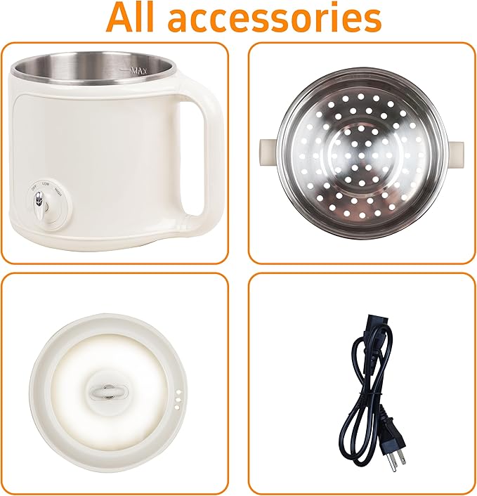 Electric Hot Pot with Steamer: 2.0L Ramen Cooker, Dual Power Adjustment - Image 6