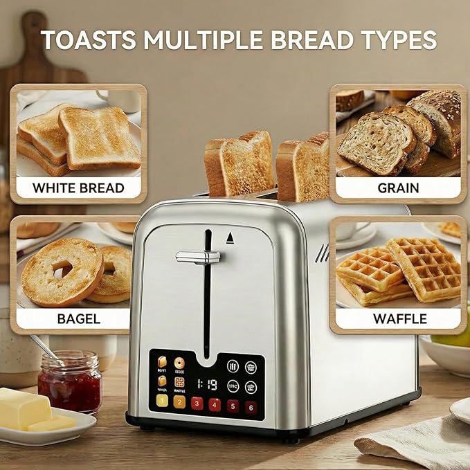 Touch Screen Toaster 2 Slice Retro Stainless Steel, Best Prime 2 Slice Toaster - Image 3