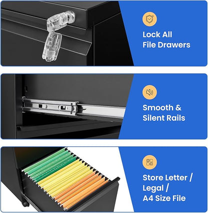 MIIIKO 2 Drawer File Cabinet on Wheels, Home Office Mobile File Drawers Under - Image 8