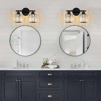 FDPBY Modern 2 Light Crystal Vanity Light, Plating Black Vertical Bathroom - Image 7