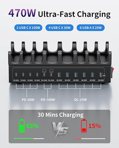 470W Charging Station for Multiple Devices, 12-Port USB C Charging Station - Image 3