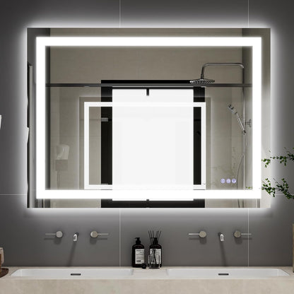LED Bathroom Mirror 32 x 40 inches - 3 Color Adjustable Modes | Lighted Smart Bathroom Vanity Mirror, Anti-fog, Memory Function, Tempered Glass, Wall Mounted Horizontally Vertically
