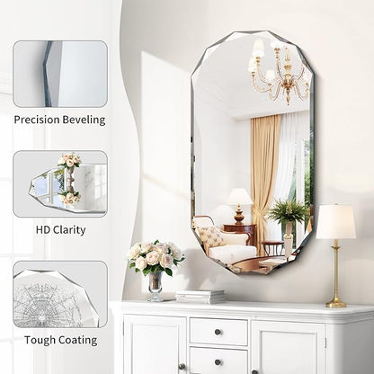 GLASHOM Beveled Edge Frameless Bathroom Mirror, Oval Wall Mirror - Image 3