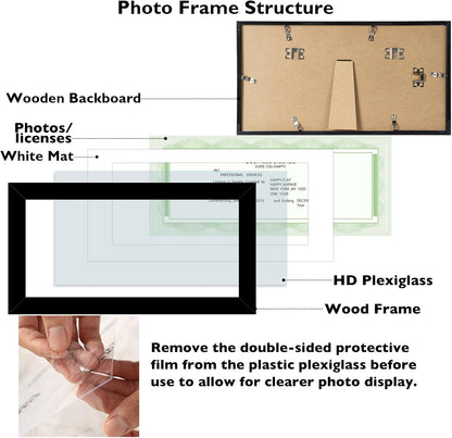 JCJMY 5x10 Business License Frame Black for 3.5x8 Standard Business License with Mat or 5 x 10 Picture without Mat, 5x10 Frame with Shatter Resistant Plexiglass for Wall Hanging or Tabletop, Black