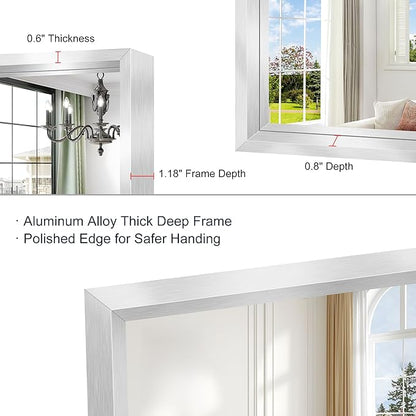 Silver Bathroom Mirror, 28x60 Inch Brushed Silver Rectangle Mirror - Image 7