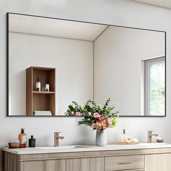 Black Bathroom Mirror for Wall, 55x30 Inch Rectangle Mirrors - Image 4