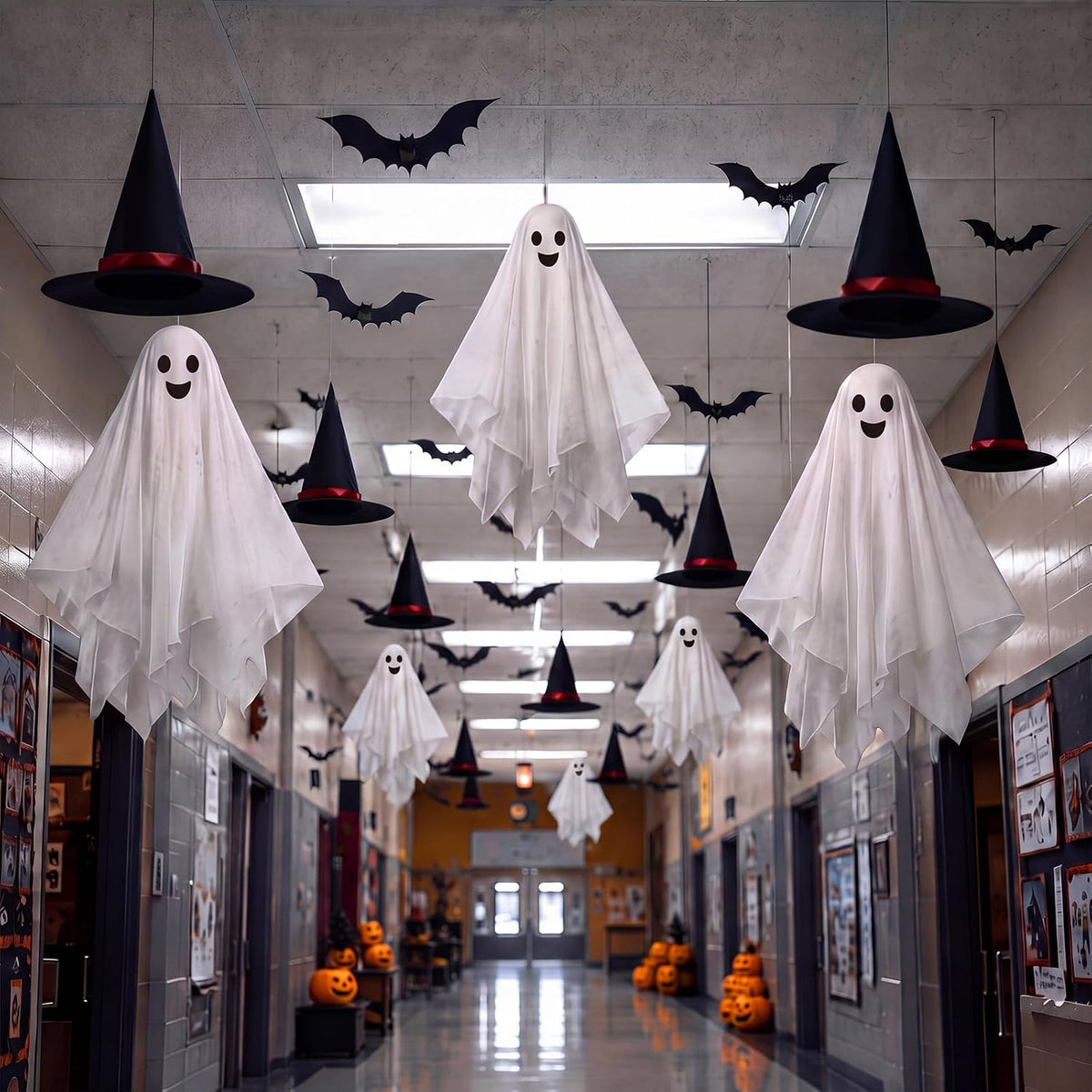 VioraWhite 23 Pcs Halloween Classroom Decorations Ghost Garland Honeycomb