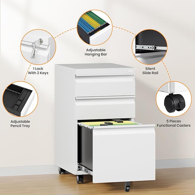3 Drawer Mobile File Cabinet - Image 6