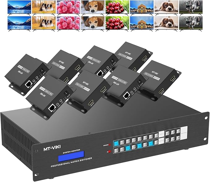 MT-VIKI 8 in 24 Out HDMI Extender Matrix 8x8, 4K60Hz Over CAT6 Ethernet Cable by MT-VIKI