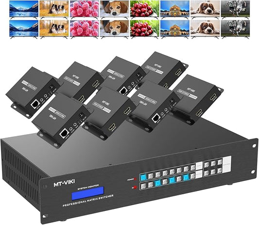 MT-VIKI 8 in 24 Out HDMI Extender Matrix 8x8, 4K60Hz Over CAT6 Ethernet Cable by MT-VIKI