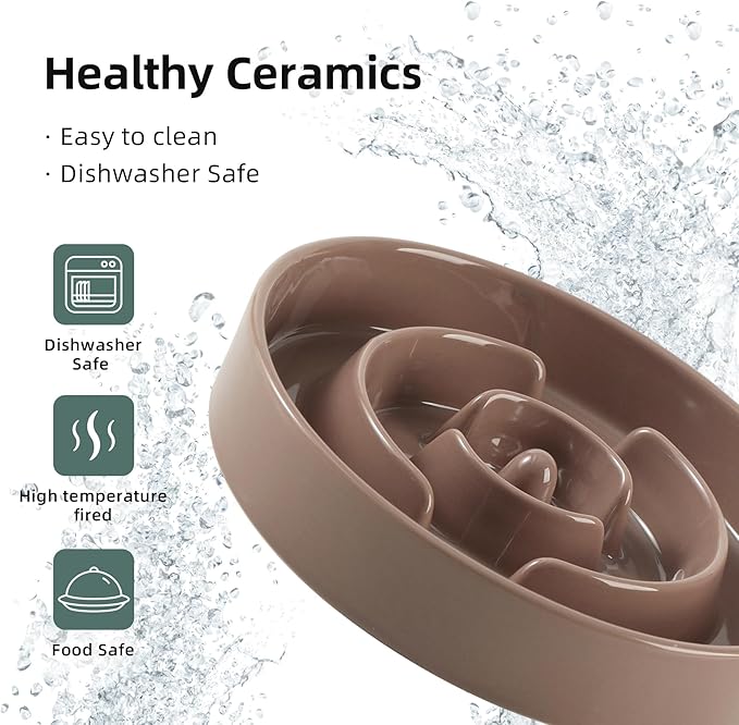 Ceramic 1.2 Cup Raised Slow Feeder Dog Bowl Set, Elevated 6.1inch Bowl and - Image 7
