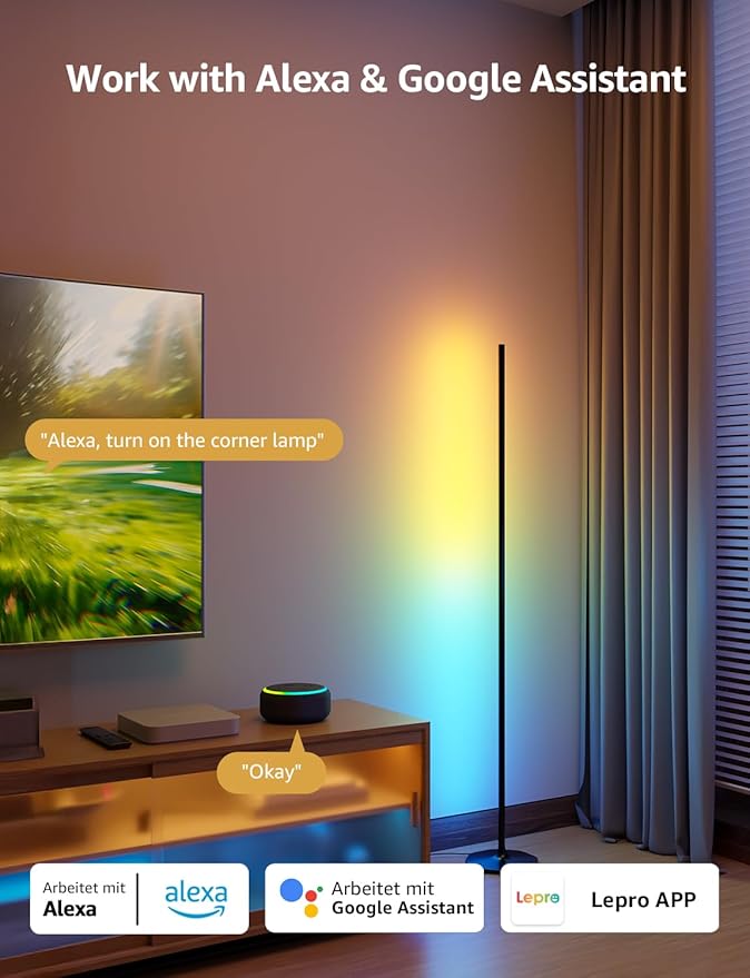Lepro OE1 AI Corner Floor Lamp, Smart RGBICW LED Corner Lamp - Image 6