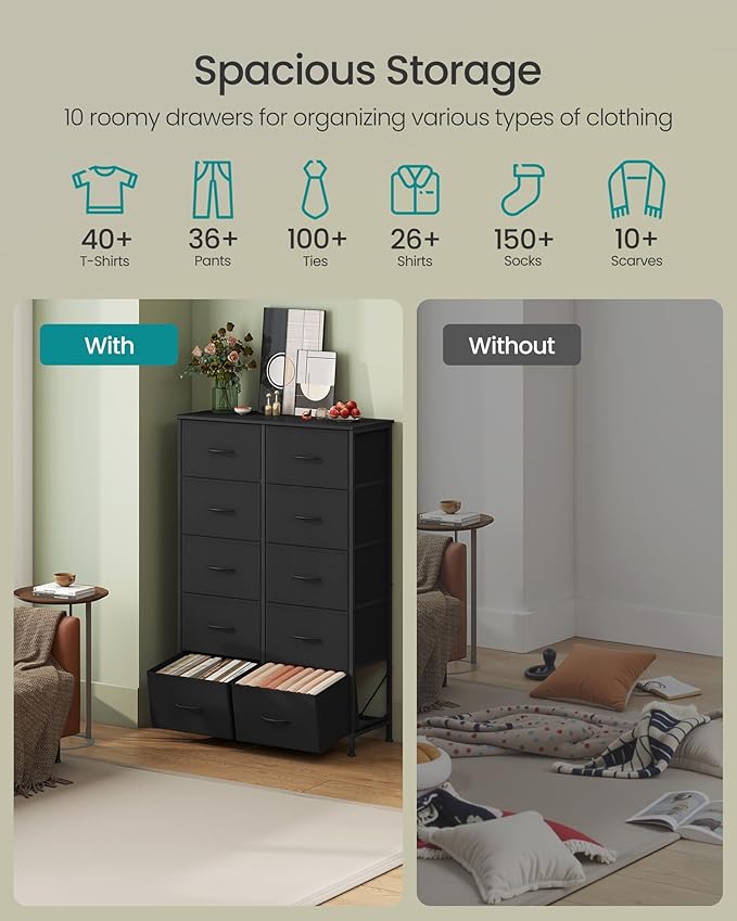 SONGMICS Dresser for Bedroom, Chest of Drawers, 10 Non-Woven Fabric Drawers - Image 4