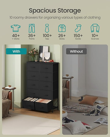 SONGMICS Dresser for Bedroom, Chest of Drawers, 10 Non-Woven Fabric Drawers - Image 4