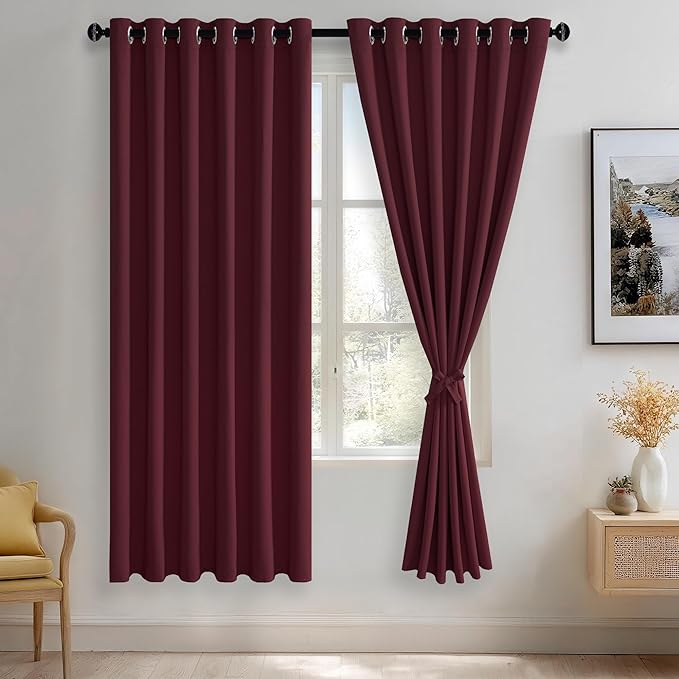JIUZHEN Burgundy Blackout Curtains by JIUZHEN