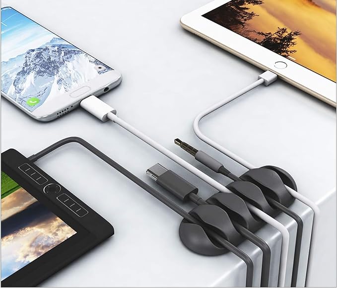 OHill Desk Cable Management Cord Organizer, 16 Pack White Self Adhesive Cord - Image 4