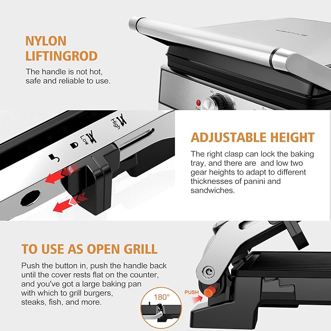 1600W Panini Press, Sandwich Maker - Image 5