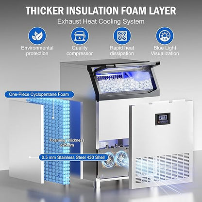 Commercial Ice Maker Machine 350 Lbs/24H, 60 Lbs Ice Bin, Undercounter Ice - Image 6