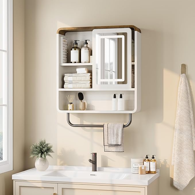 QUW Bathroom Wall Cabinet with Sliding Mirror Door, Modern Medicine Cabinet - Image 2