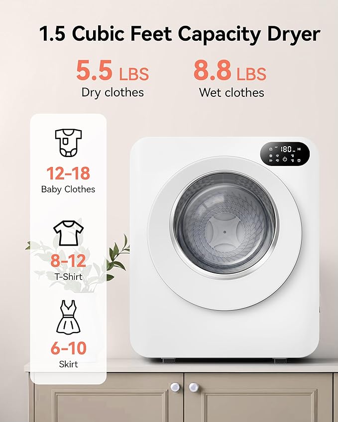 Euhomy 1.5 Cu.Ft Portable Dryer, 850W Clothes Dryer - Image 5