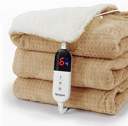 Heated Blanket Electric Throw Waffle, 50x60 Inches Sherpa Fleece Fast Heating by blunique