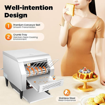 Conveyor Toaster, 2200W 300Pcs/H Electric Commercial Toasting Bread Bagel Home - Image 2