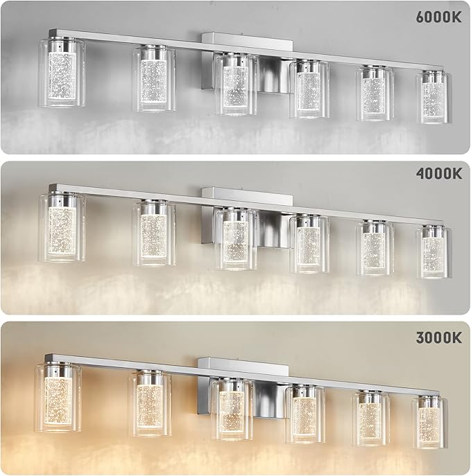 SADENICEL 6 Light Brushed Nickel Bathroom Light Fixtures, LED Vanity Lights - Image 4