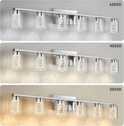 SADENICEL 6 Light Brushed Nickel Bathroom Light Fixtures, LED Vanity Lights - Image 4