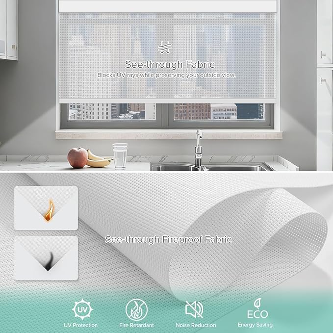Kilonity Motorized Roller Shades, Light Filtering Remote Control Custom Window - Image 4