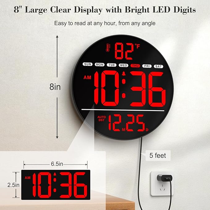 WallarGe Large Digital Wall Clock - Image 2