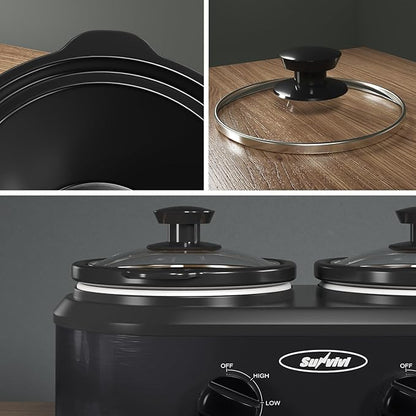 Sunvivi Double Slow Cooker, 2 Pot Small Mini Crock Buffet Servers and Warmer - Image 4