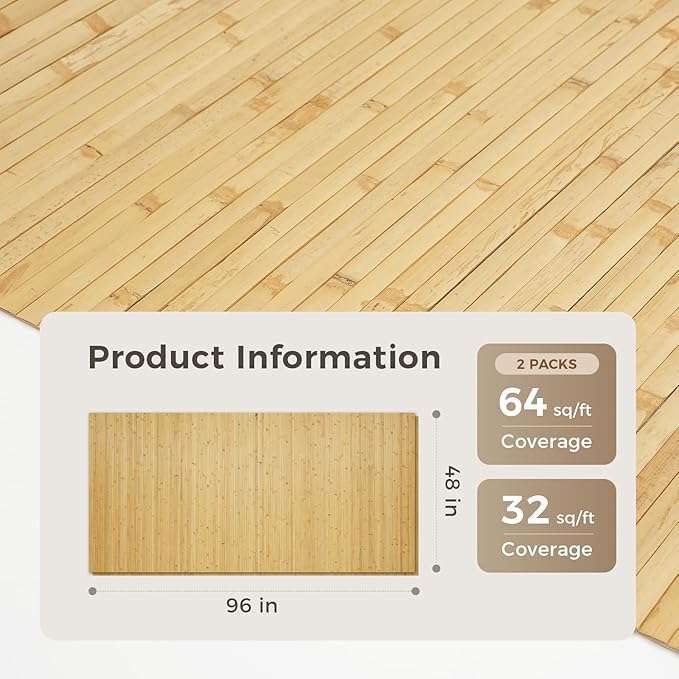 OUZUGIE 2 Pack 96x48 Inch Natural Bamboo Wall Panel – Natural Pole Wrap Paneling - Image 2