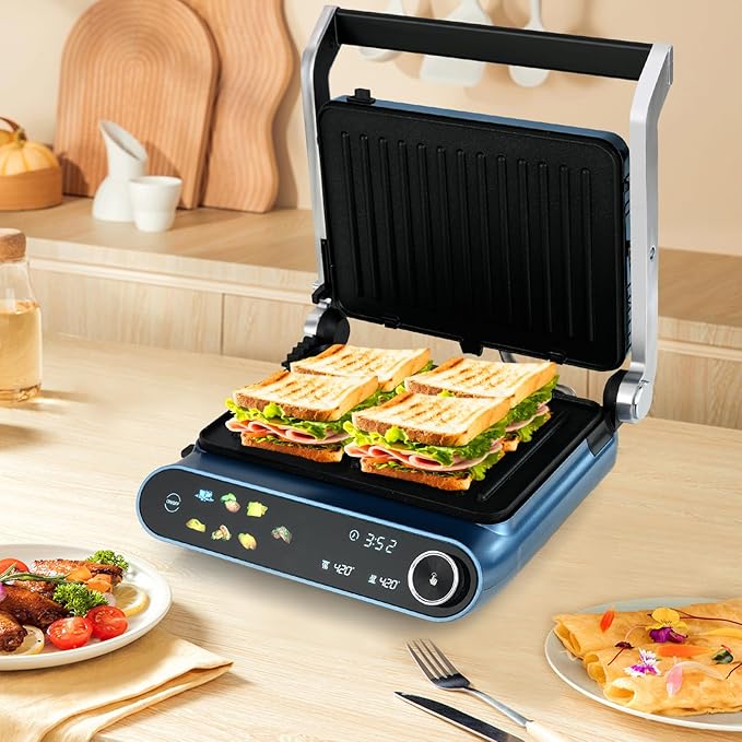 7-In-1 Sandwich Maker with LED Touch Panel & No-Stick Plates, Electric Panini - Image 2