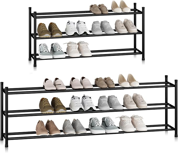 STORAGE MANIAC Long Expandable Shoe Rack, 18 Pairs Metal Wide Stackable Shoe by STORAGEMANIAC
