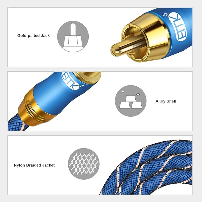 RCA Extension Cable EMK RCA Male to Female Cable Gold Plated Copper Shell Heavy - Image 3