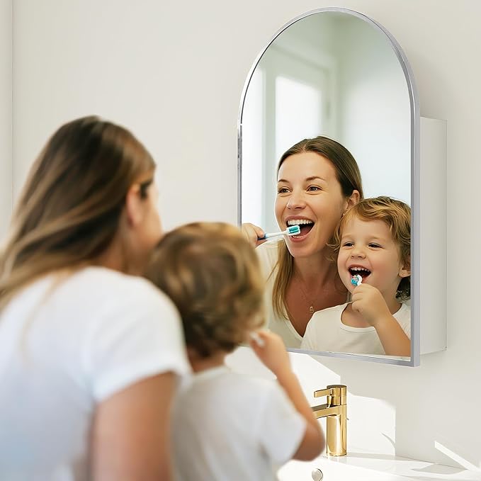 Arched Medicine Cabinet with Mirror, Bath Vanity Mirror with Storage, Aluminum - Image 6